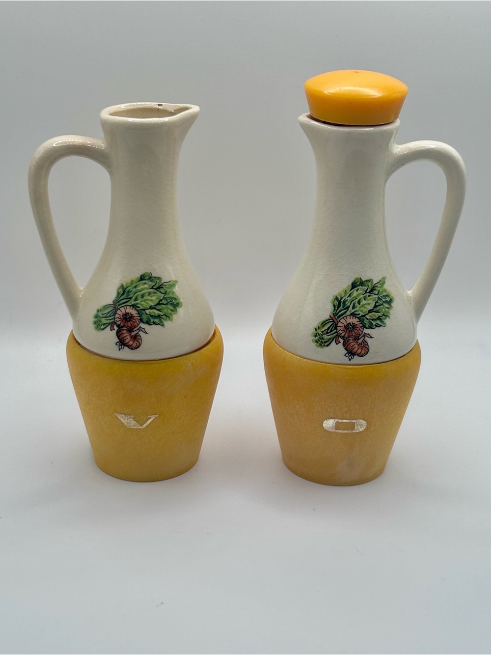 Vintage 1970s Oil & Vinegar Cruet Set | Retro Yellow Ceramic Condiment Bottles